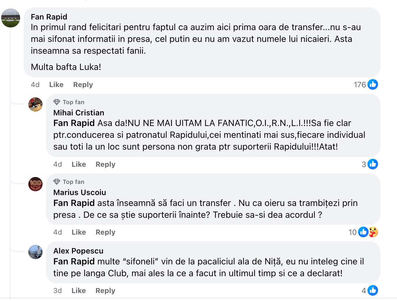 Reacții ale fanilor Rapidului legate de transferuri care sunt anunțate în premieră de club, nu de presa sportivă